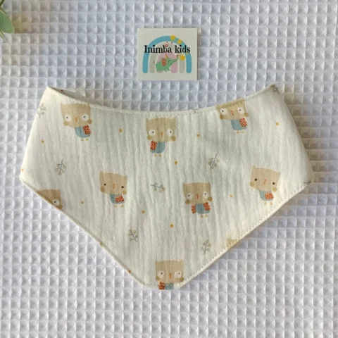 bandana artesanal bebé muselina buhos hecha a mano handmade