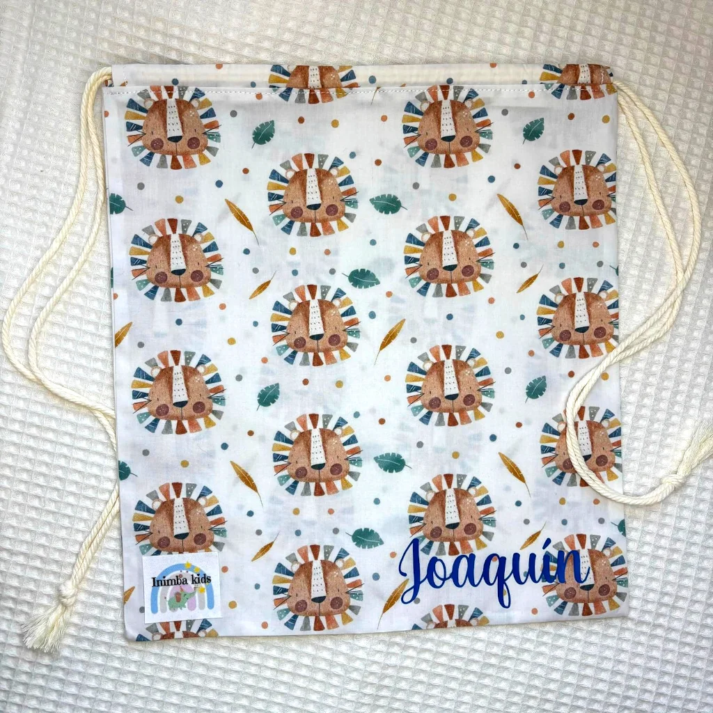 bolsa muda bebe artesanal hecho a mano handmade personalizado cabezas leon