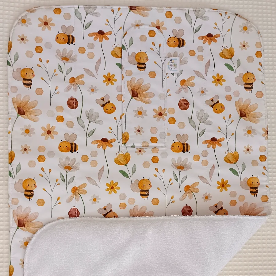Cambiador panal artesanal personalizado hecho a mano abejas y flores abierto
