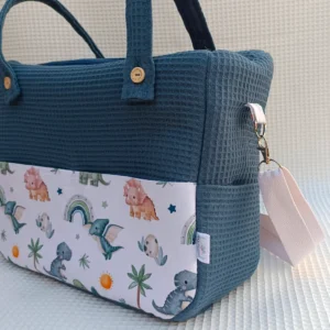 bolso carrito bebé artesanal hecho a mano handmade personalizado dinosaurios detalle lateral