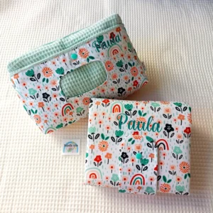 Canastilla bebe artesanal personalizada hecha a mano handmade Pañalera y Cambiador pañal nombre