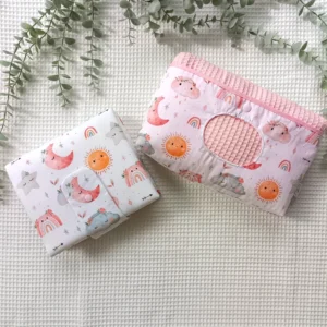 Canastilla bebe artesanal personalizada hecha a mano handmade sol luna nubes estrellas pack 2 Pañalera y Cambiador pañal