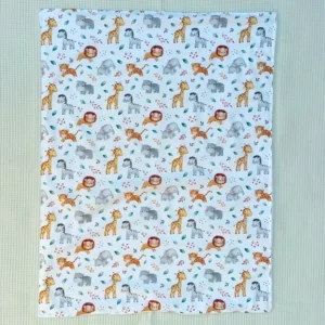 Manta bebé artesanal 90x70 hecha a mano handmade animales de África anverso