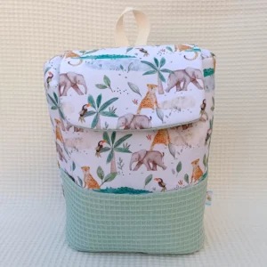 Mochila artesanal guardería hecha a mano handmade Elefantes y cocodrilos diseño 1