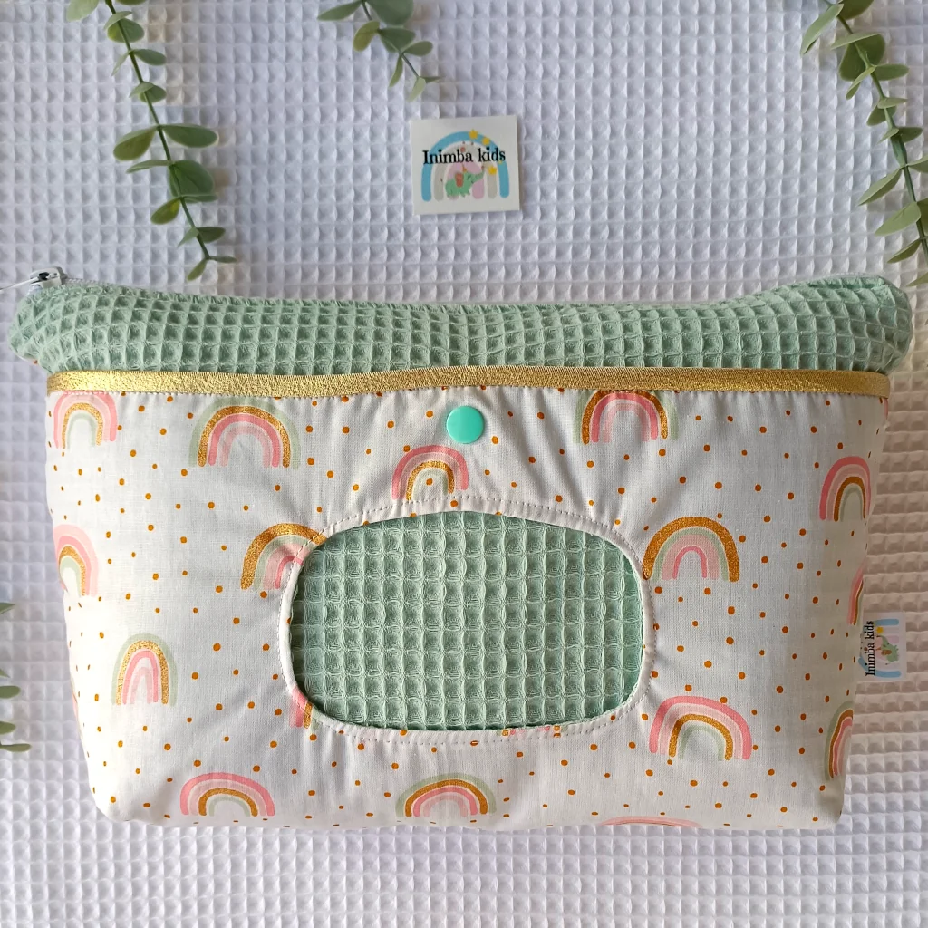 Pañalera artesanal neceser hecho a mano personalizado handmade arcoiris y topos
