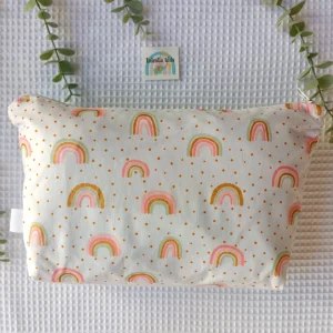 Pañalera artesanal neceser hecho a mano personalizado handmade arcoiris y topos atras