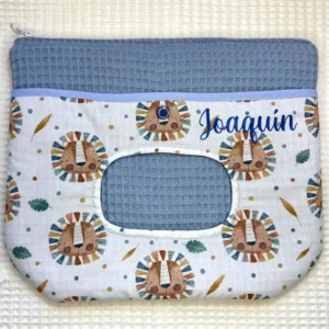 Pañalera artesanal neceser hecho a mano personalizado handmade cabezas de león