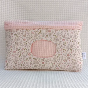 Pañalera artesanal neceser hecho a mano personalizado handmade flores y waffle rosa