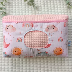 Pañalera artesanal neceser hecho a mano personalizado handmade sol luna nubes y estrellas