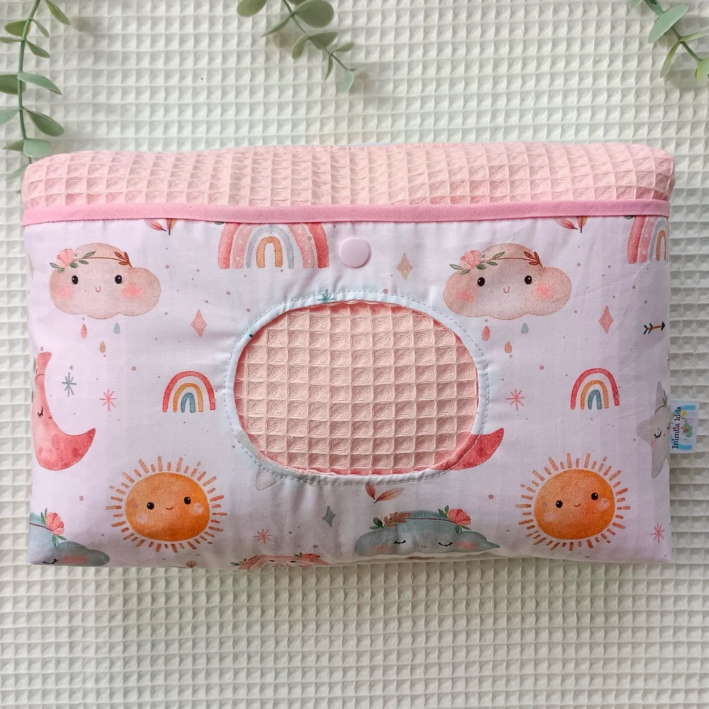 Pañalera artesanal neceser hecho a mano personalizado handmade sol luna nubes y estrellas