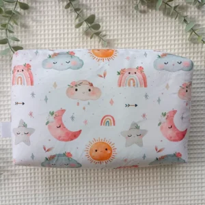 Pañalera artesanal neceser hecho a mano personalizado handmade sol luna nubes y estrellas trasera