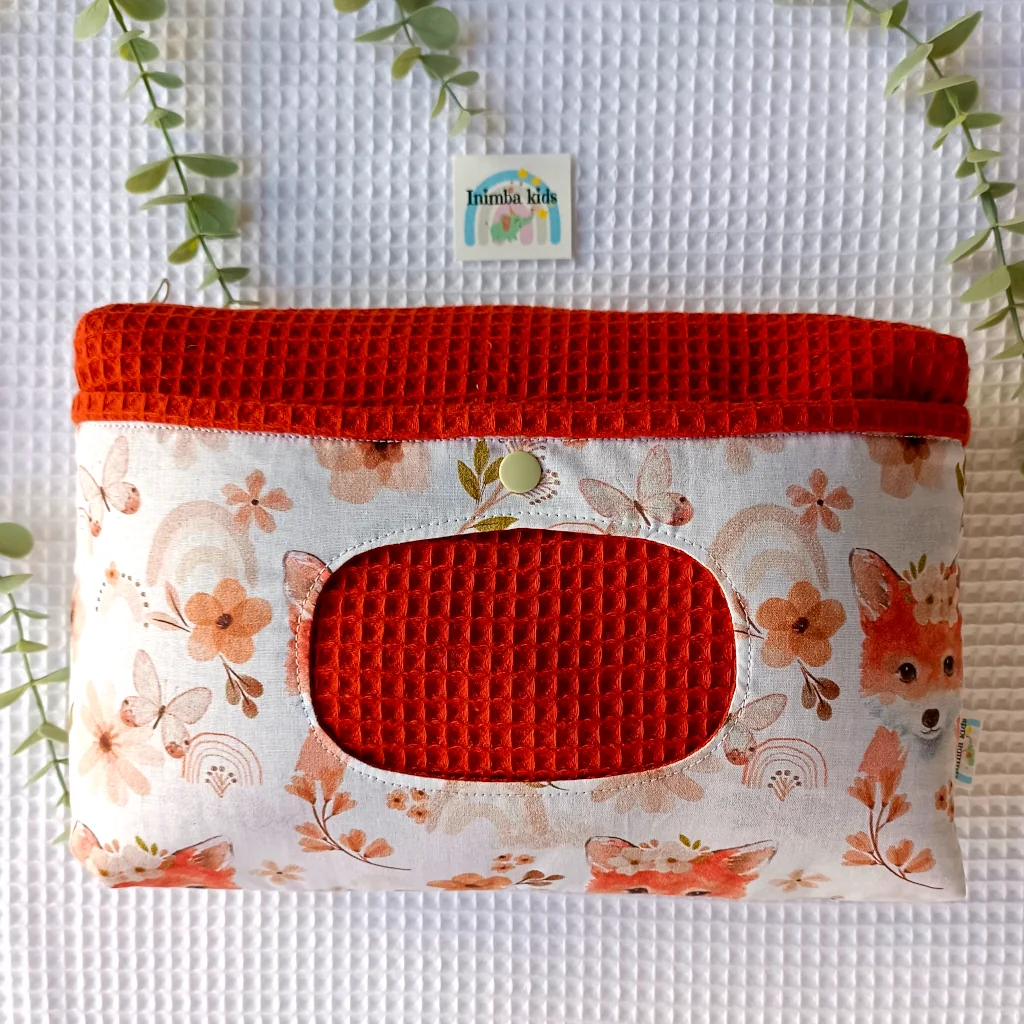 Pañalera artesanal neceser hecho a mano personalizado handmade zorros mariposas y flores
