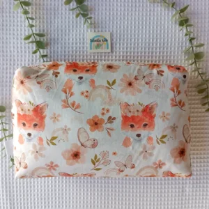 Pañalera artesanal neceser hecho a mano personalizado handmade zorros mariposas y flores trasera